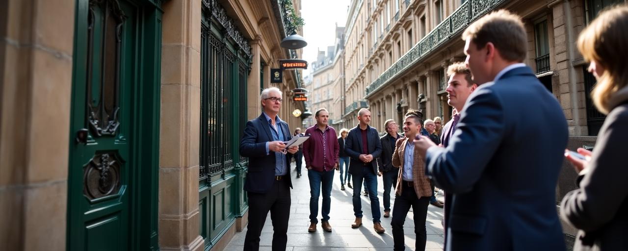 Guide leading a literary walking tour through Dublin's Georgian streets